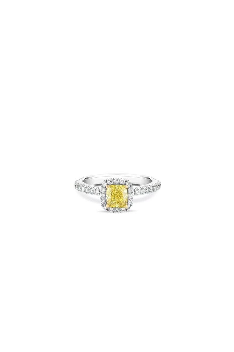 SİLVER AURA FANCY YELLOW YASTIK KESİM PIRLANTA YÜZÜK
