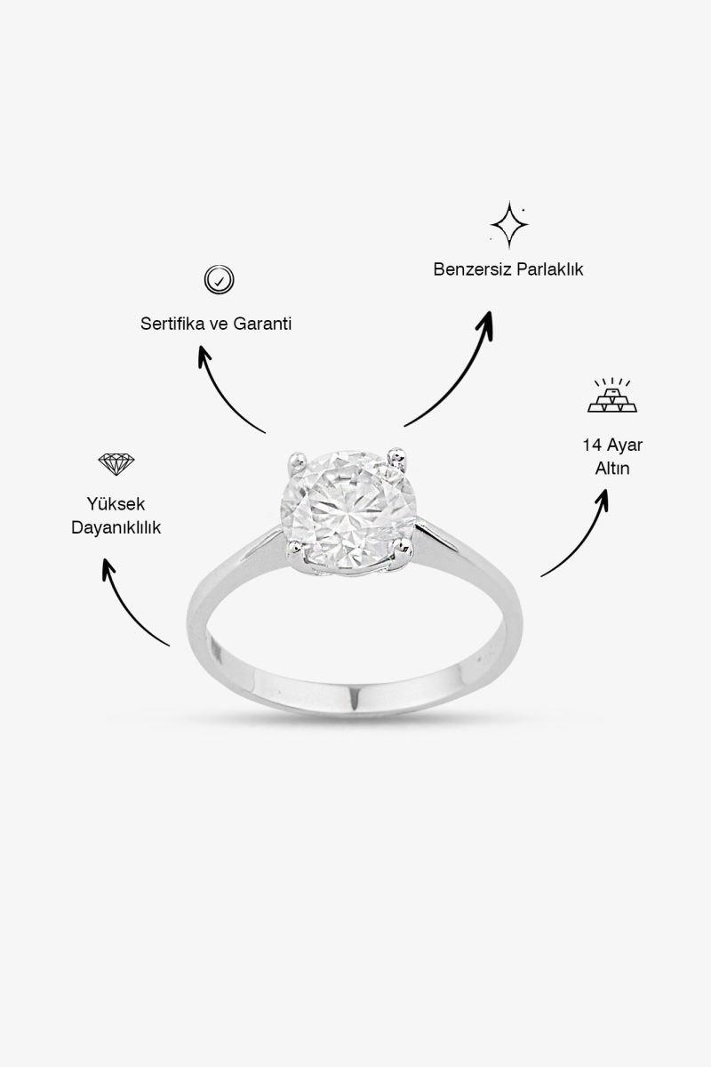 SİLVER 14 AYAR ALTIN PIRLANTA 2 CARAT YÜZÜK - Görsel 3
